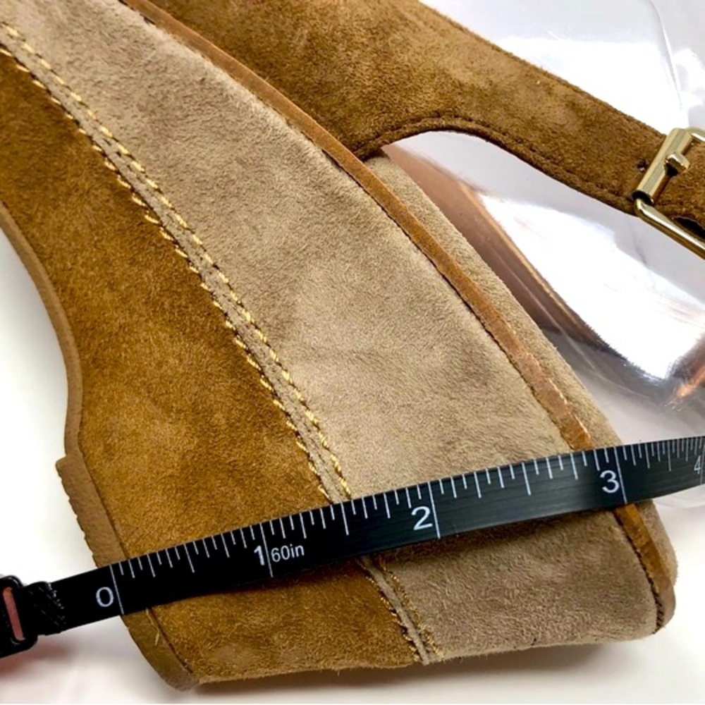 Sofft Tan Brown Leather Wedge Platform 3” Heel Sandals Open Toe Slingback Suede - Picture 12 of 12